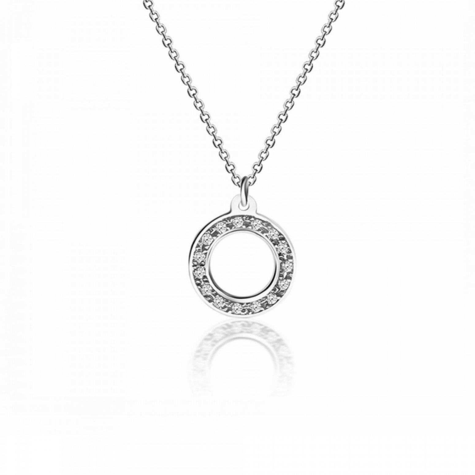 Round necklace, Κ14 white gold with diamonds 0.06ct, VS2, H ko5289 NECKLACES Κοσμηματα - chrilia.gr