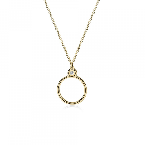 Round necklace, Κ14 gold with diamond 0.01ct, VS2, H ko5301 NECKLACES Κοσμηματα - chrilia.gr