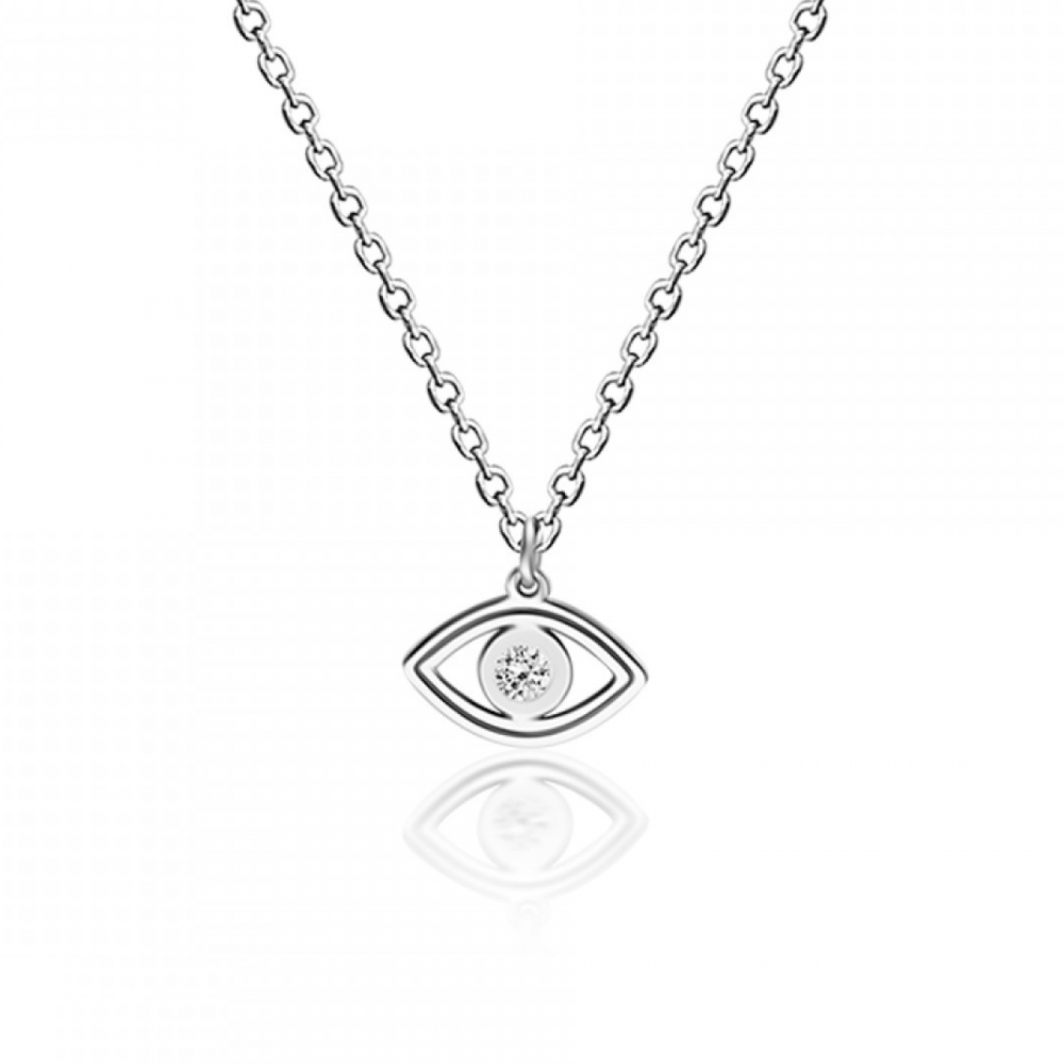 Eye necklace, Κ14 white gold with diamond 0.02ct, VS2, H ko5317 NECKLACES Κοσμηματα - chrilia.gr