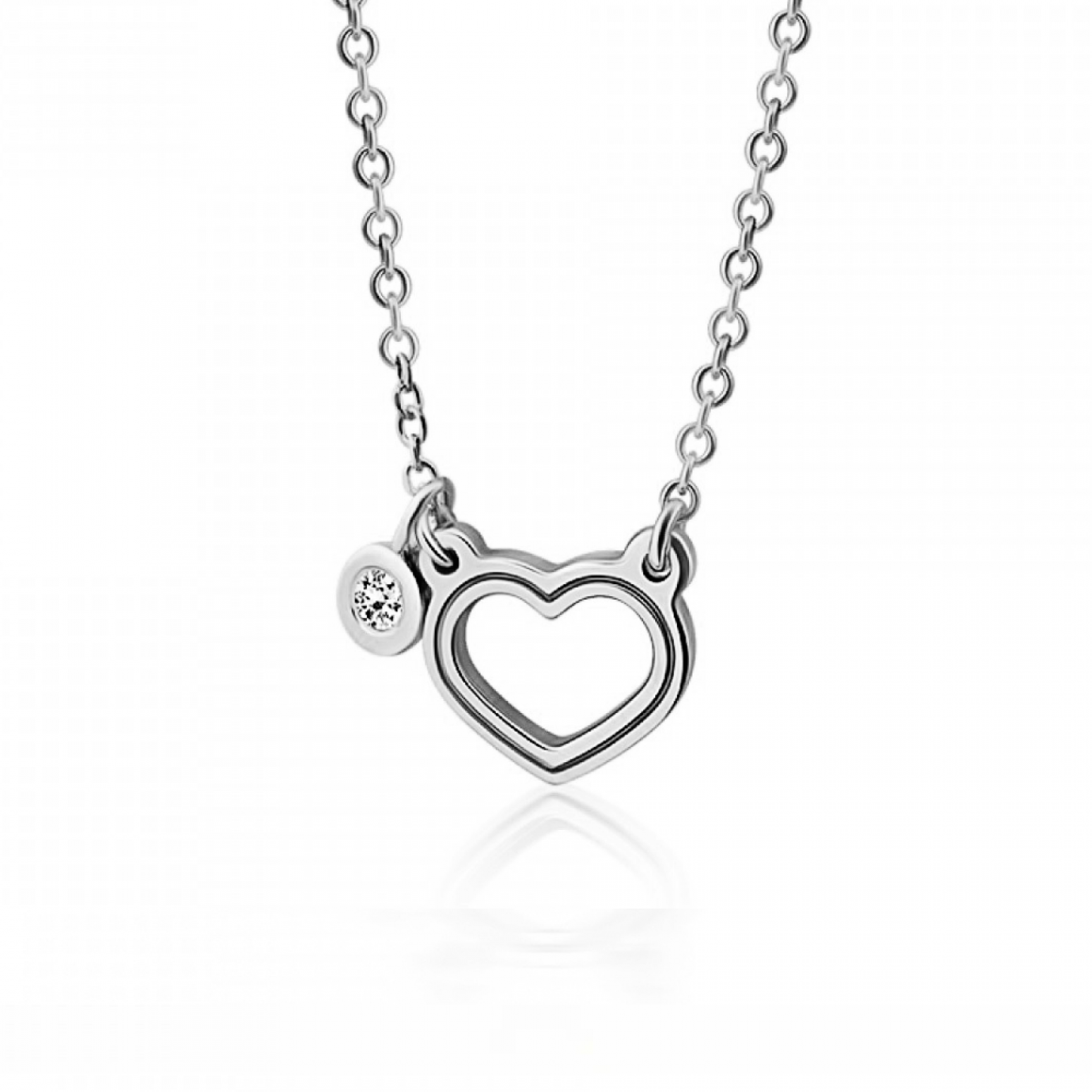Heart necklace, Κ14 white gold with diamond 0.02ct, VS2, H ko5318 NECKLACES Κοσμηματα - chrilia.gr