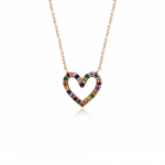 Heart necklace, Κ18 pink gold with sapphires, rubies and amethyst 0.22ct, ko5438 NECKLACES Κοσμηματα - chrilia.gr