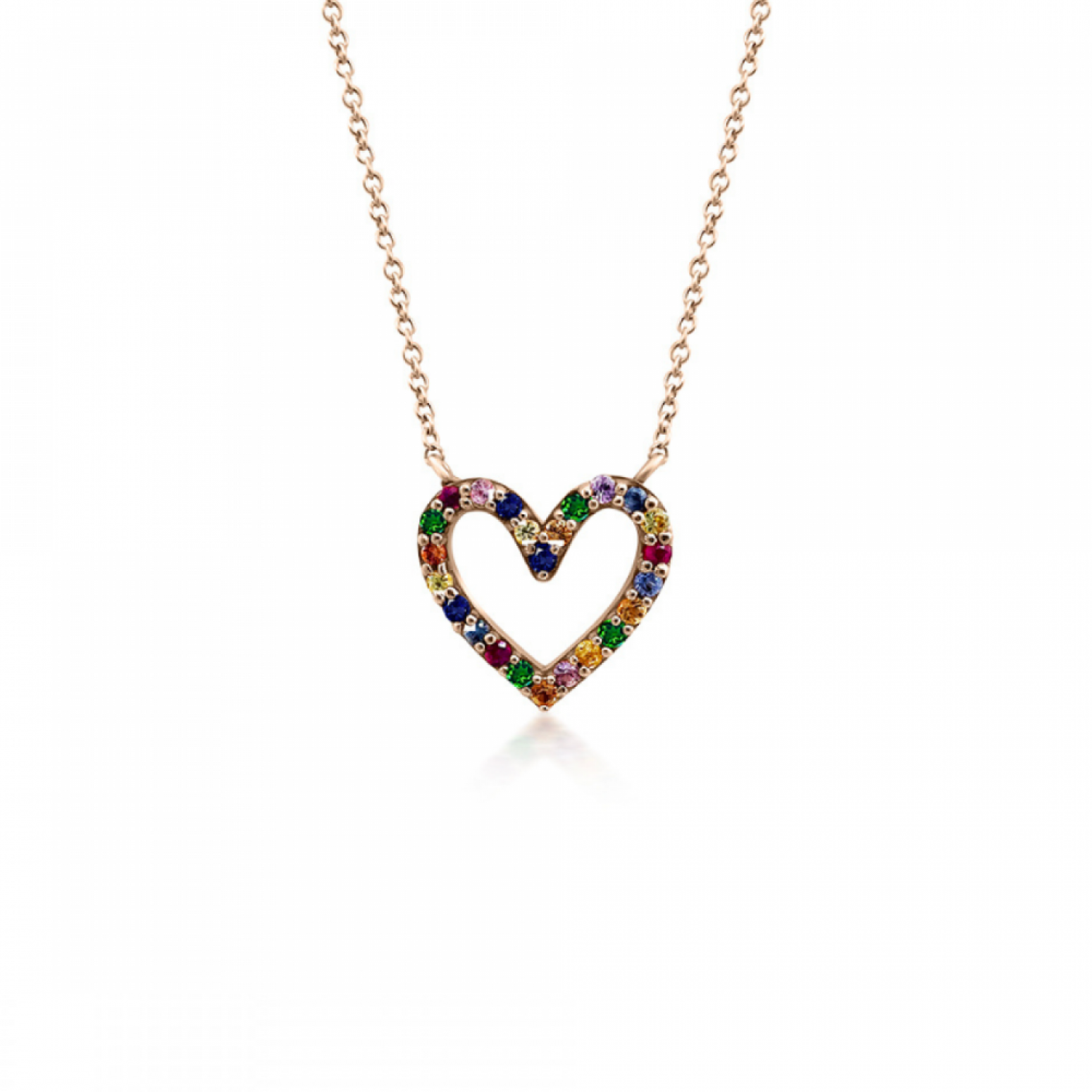 Heart necklace, Κ18 pink gold with sapphires, rubies and amethyst 0.22ct, ko5438 NECKLACES Κοσμηματα - chrilia.gr