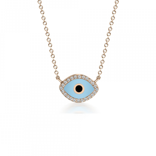 Eye necklace, Κ18 pink gold with diamonds  0.07cts, VS1, G and enamel, ko5455 NECKLACES Κοσμηματα - chrilia.gr