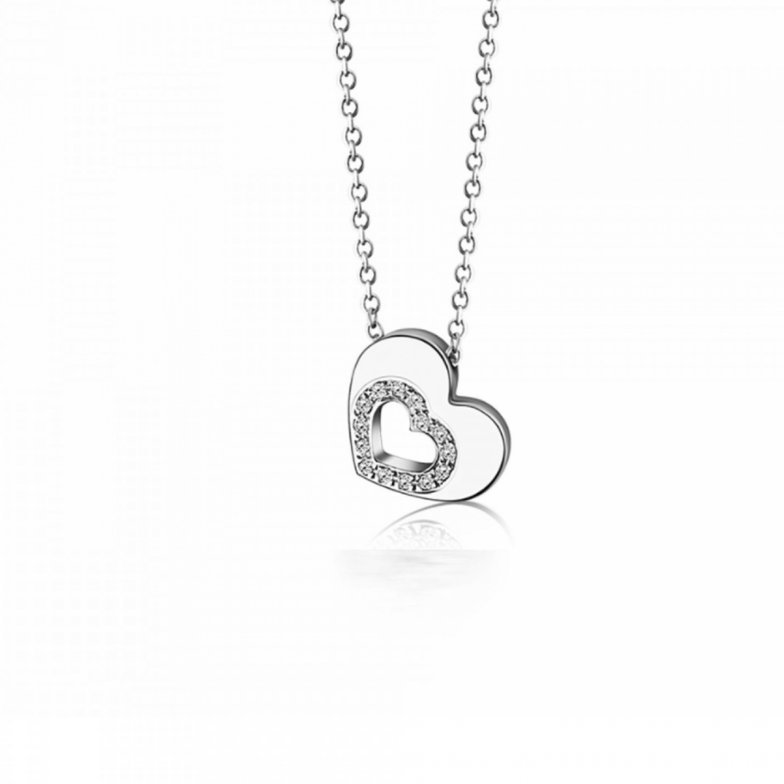 Heart necklace, Κ14 white gold with diamonds 0.06ct, VS2, H ko5616 NECKLACES Κοσμηματα - chrilia.gr