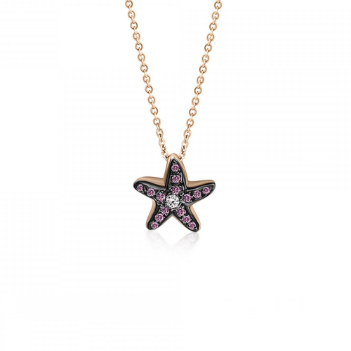 Starfish necklace, Κ18 pink gold with pink sapphires 0.16ct and diamond 0.01ct VS1, H ko5621 NECKLACES Κοσμηματα - chrilia.gr