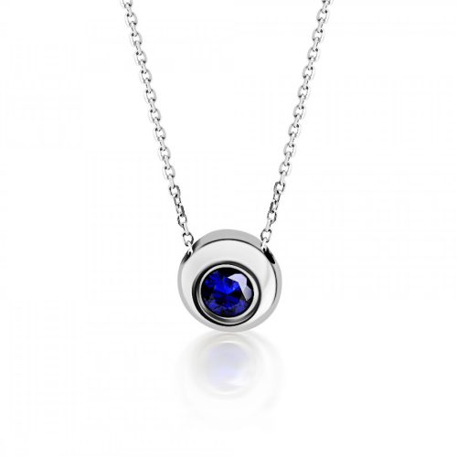 Solitaire necklace, K18 white gold with sapphire 0.15ct, ko5625 NECKLACES Κοσμηματα - chrilia.gr