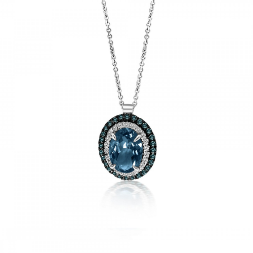 Necklace, Κ18 white gold with London Blue topaz 2.12cts and diamonds, VS1, G, ko5648 NECKLACES Κοσμηματα - chrilia.gr