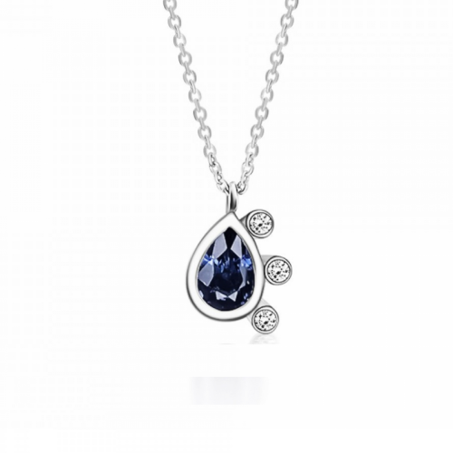 Multistone necklace 18K white gold with sapphire 0.32ct and diamonds 0.04ct, SI1, H ko5752 NECKLACES Κοσμηματα - chrilia.gr