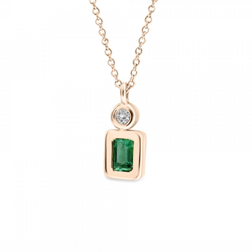 Νecklace pink gold K18 with emerald 0.24ct and diamond 0.03ct, VS2, H ko4515 NECKLACES Κοσμηματα - chrilia.gr