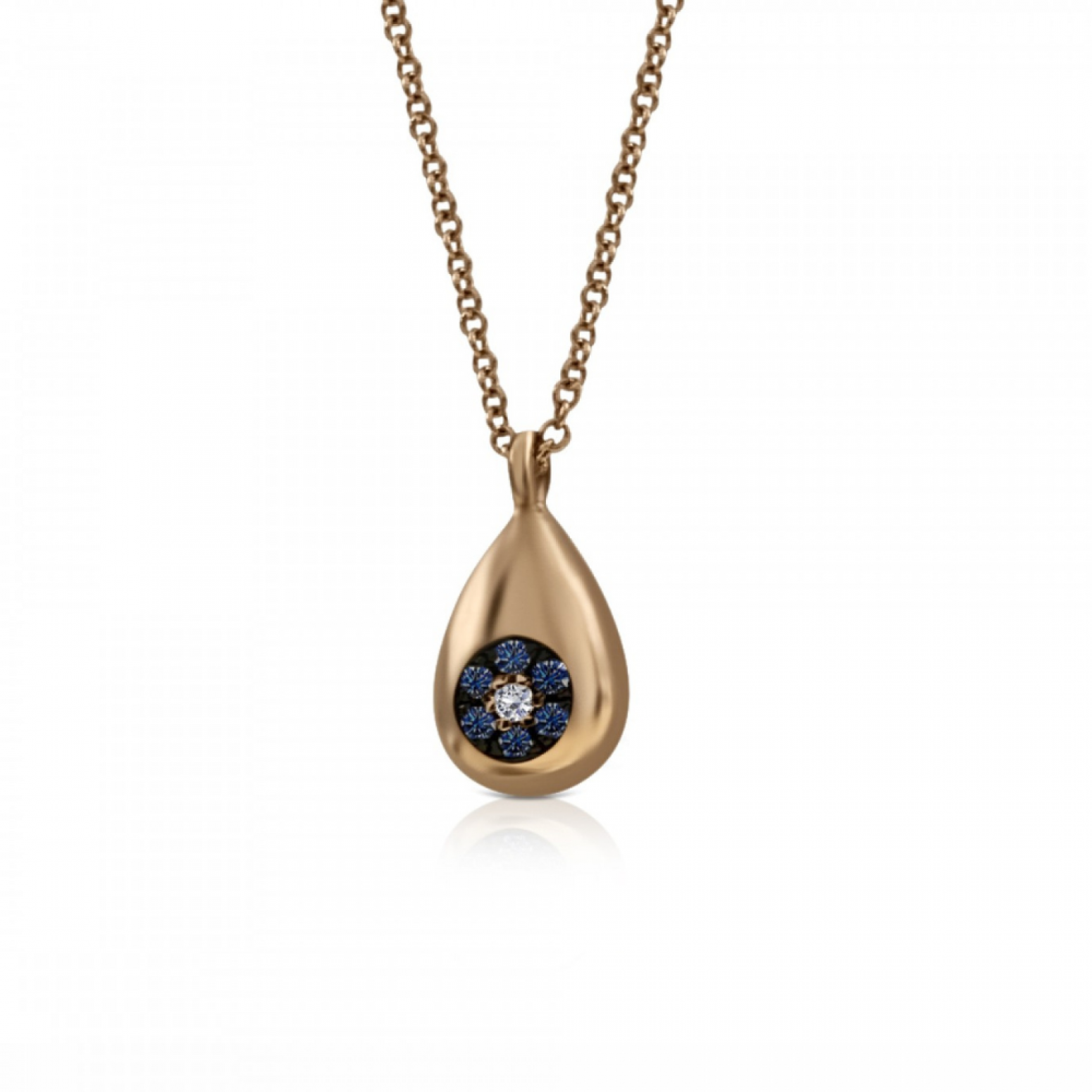 Eye necklace, Κ18 pink gold with white and blue diamonds 0.07ct, VS2, H ko4784 NECKLACES Κοσμηματα - chrilia.gr