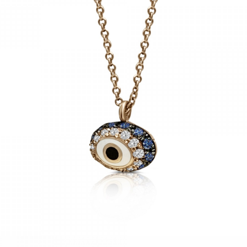 Eye necklace, Κ18 pink gold with blue, white diamonds 0.11ct, VS2, H and enamel ko4786 NECKLACES Κοσμηματα - chrilia.gr