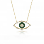 Eye necklace, Κ18 gold with diamonds 0.21ct, VS1, G and green enamel, ko5748 NECKLACES Κοσμηματα - chrilia.gr