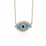 Eye necklace, Κ18 gold with sapphire 0.01ct, diamonds and blue enamel, VS1, G ko5753 NECKLACES Κοσμηματα - chrilia.gr