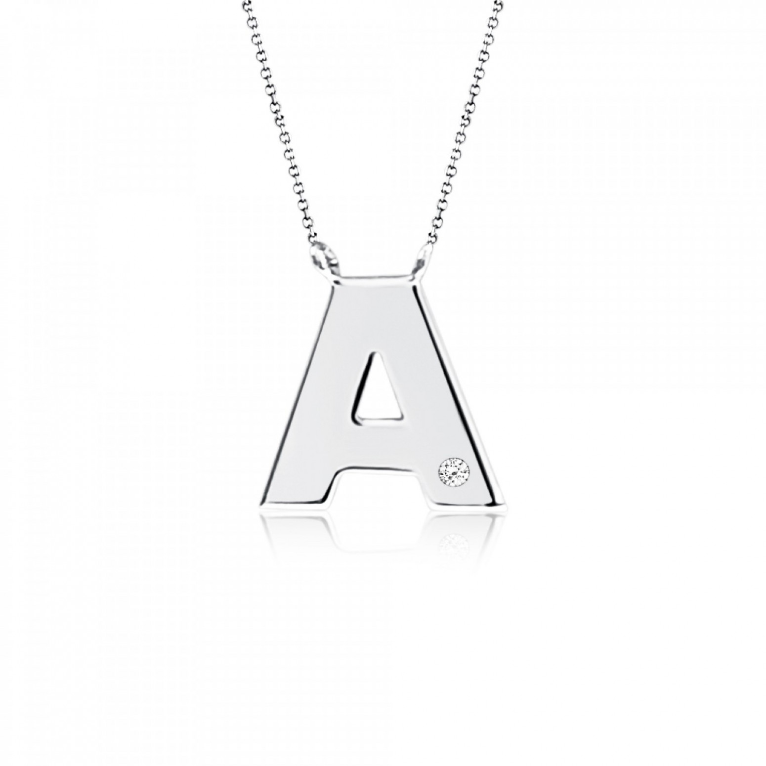 Monogram necklace Α, Κ9 white gold with diamond 0.005ct, VS2, H ko4886 NECKLACES Κοσμηματα - chrilia.gr