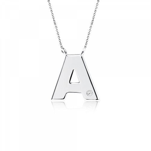 Monogram necklace Α, Κ9 white gold with diamond 0.005ct, VS2, H ko4886 NECKLACES Κοσμηματα - chrilia.gr