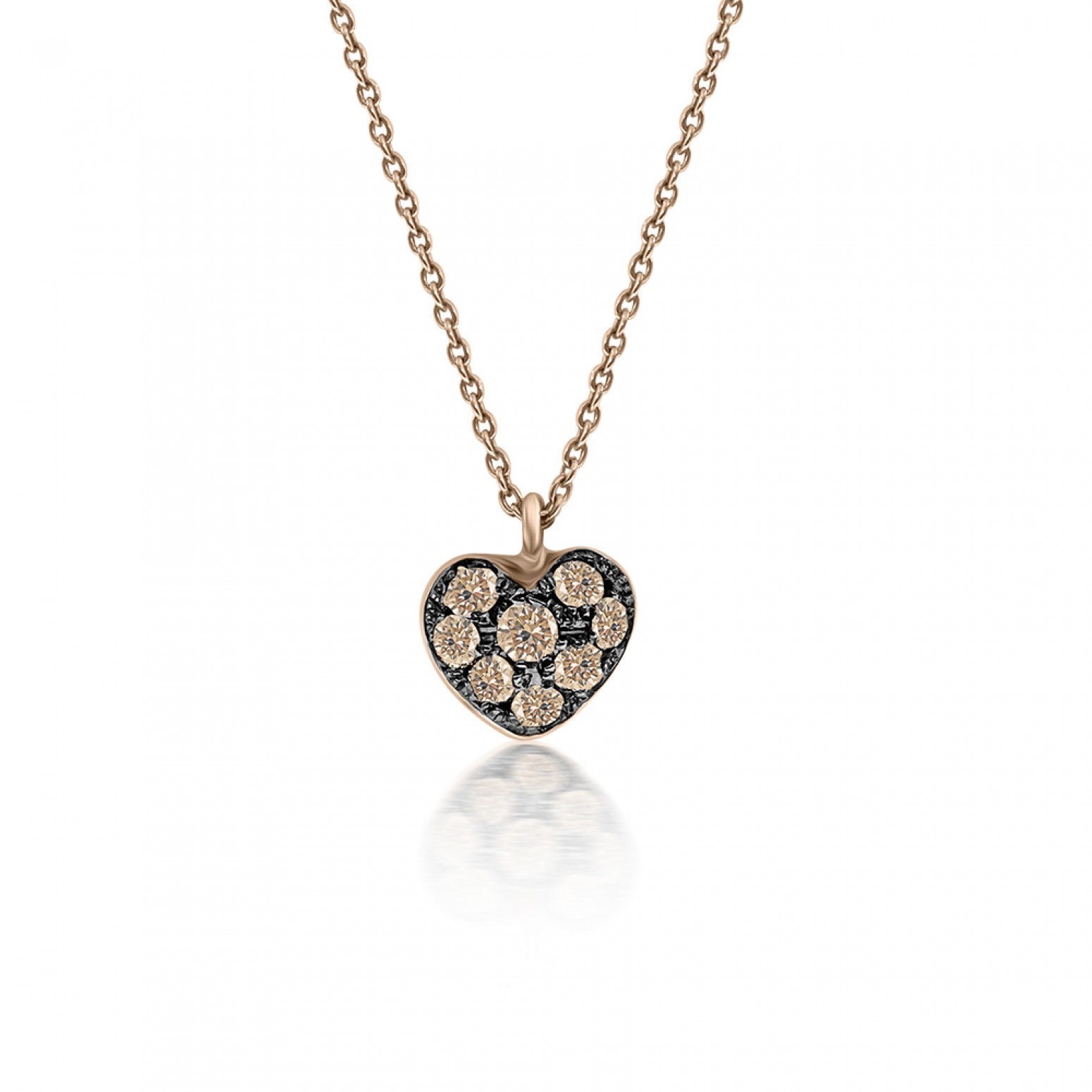 Heart necklace, Κ18 pink gold with brown diamonds 0.17ct, ko5180 NECKLACES Κοσμηματα - chrilia.gr