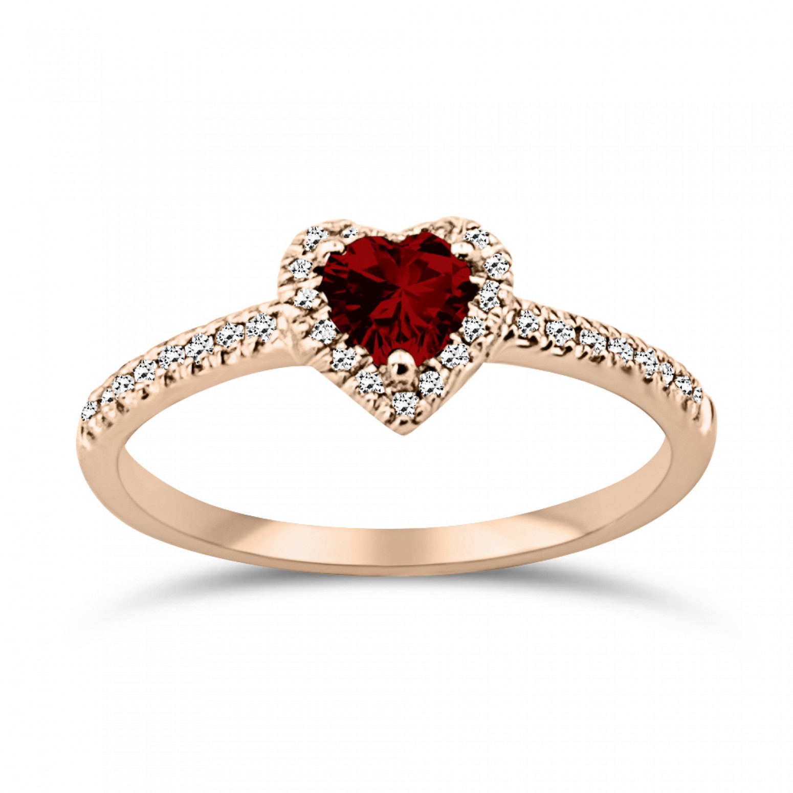 Solitaire heart ring 18K pink gold with ruby 0.46ct and diamonds VS1, H da4012 ENGAGEMENT RINGS Κοσμηματα - chrilia.gr