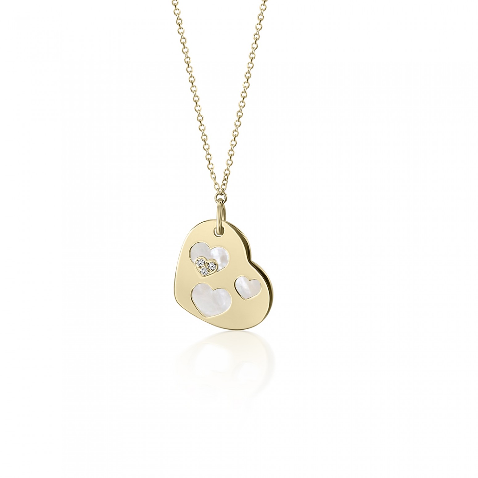 Νecklace with hearts, Κ14 gold with mother of pearl and diamonds 0.01ct, VS2 , H, ko3701 NECKLACES Κοσμηματα - chrilia.gr