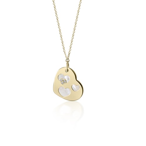 Νecklace with hearts, Κ14 gold with mother of pearl and diamonds 0.01ct, VS2 , H, ko3701 NECKLACES Κοσμηματα - chrilia.gr