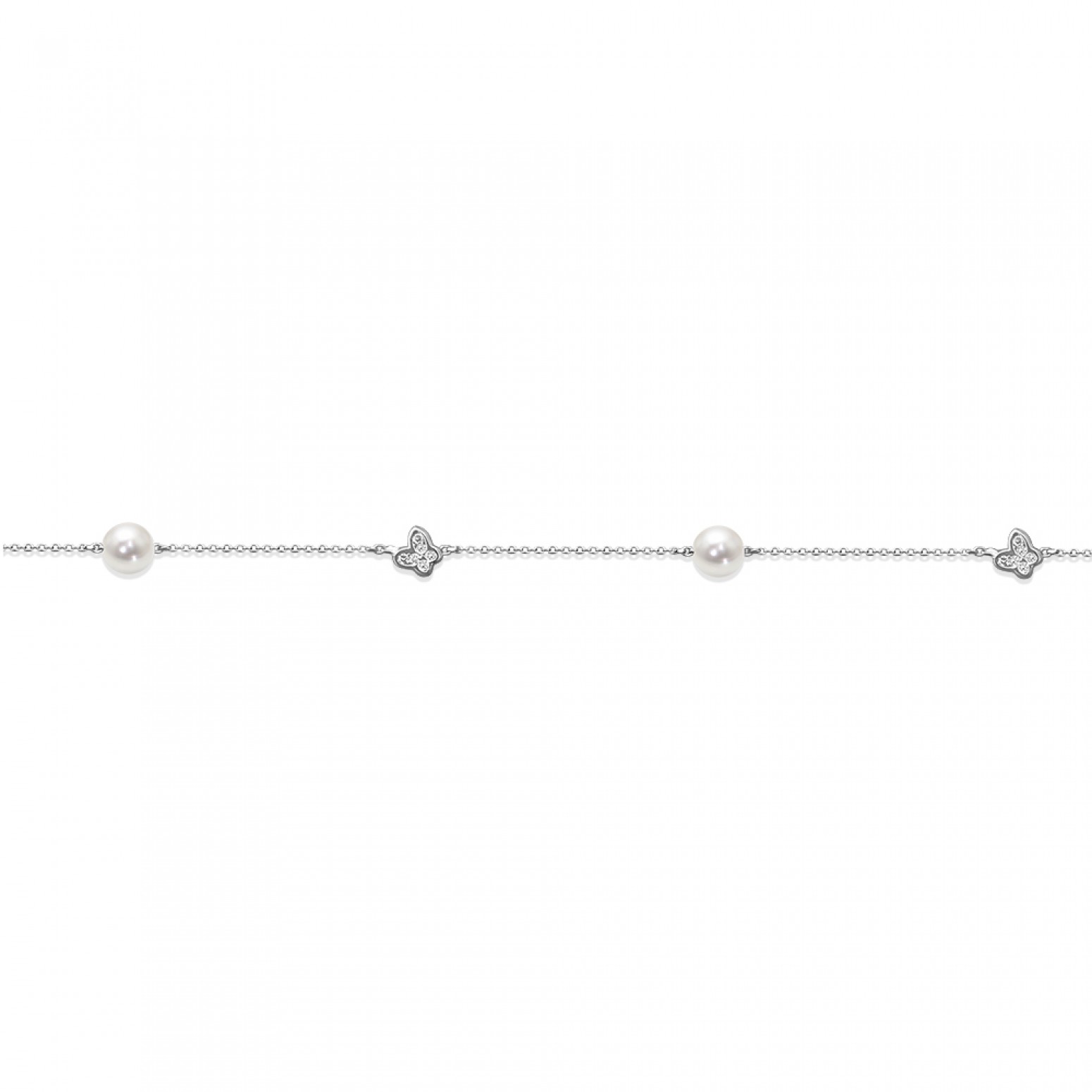 Bracelet with butterflies, Κ14 white gold with pearls and zircon, H br2381 BRACELETS Κοσμηματα - chrilia.gr