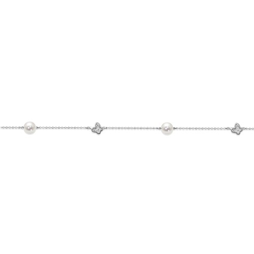 Bracelet with butterflies, Κ14 white gold with pearls and zircon, H br2381 BRACELETS Κοσμηματα - chrilia.gr