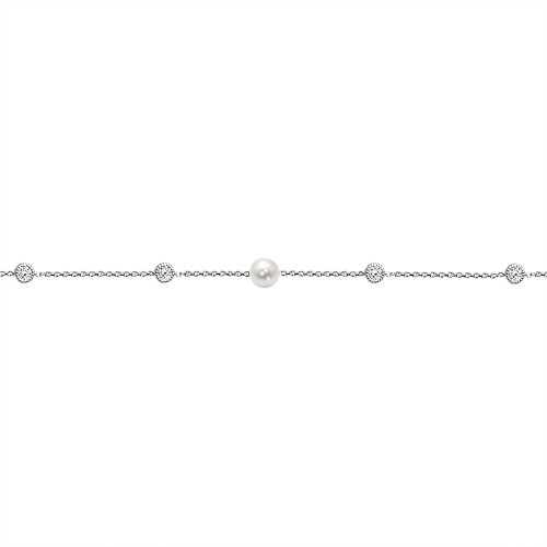 Bracelet with rounds, Κ14 white gold with pearl and zircon,  br2385 BRACELETS Κοσμηματα - chrilia.gr