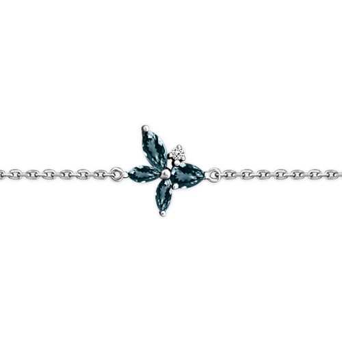 Butterfly bracelet, Κ14 white gold with London blue topaz 0.47ct, and diamond, br2466 BRACELETS Κοσμηματα - chrilia.gr