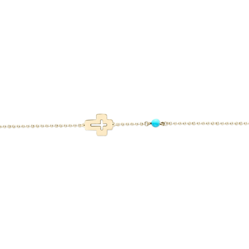 Babies bracelet K14 gold with cross and turquoise pb0407 BRACELETS Κοσμηματα - chrilia.gr