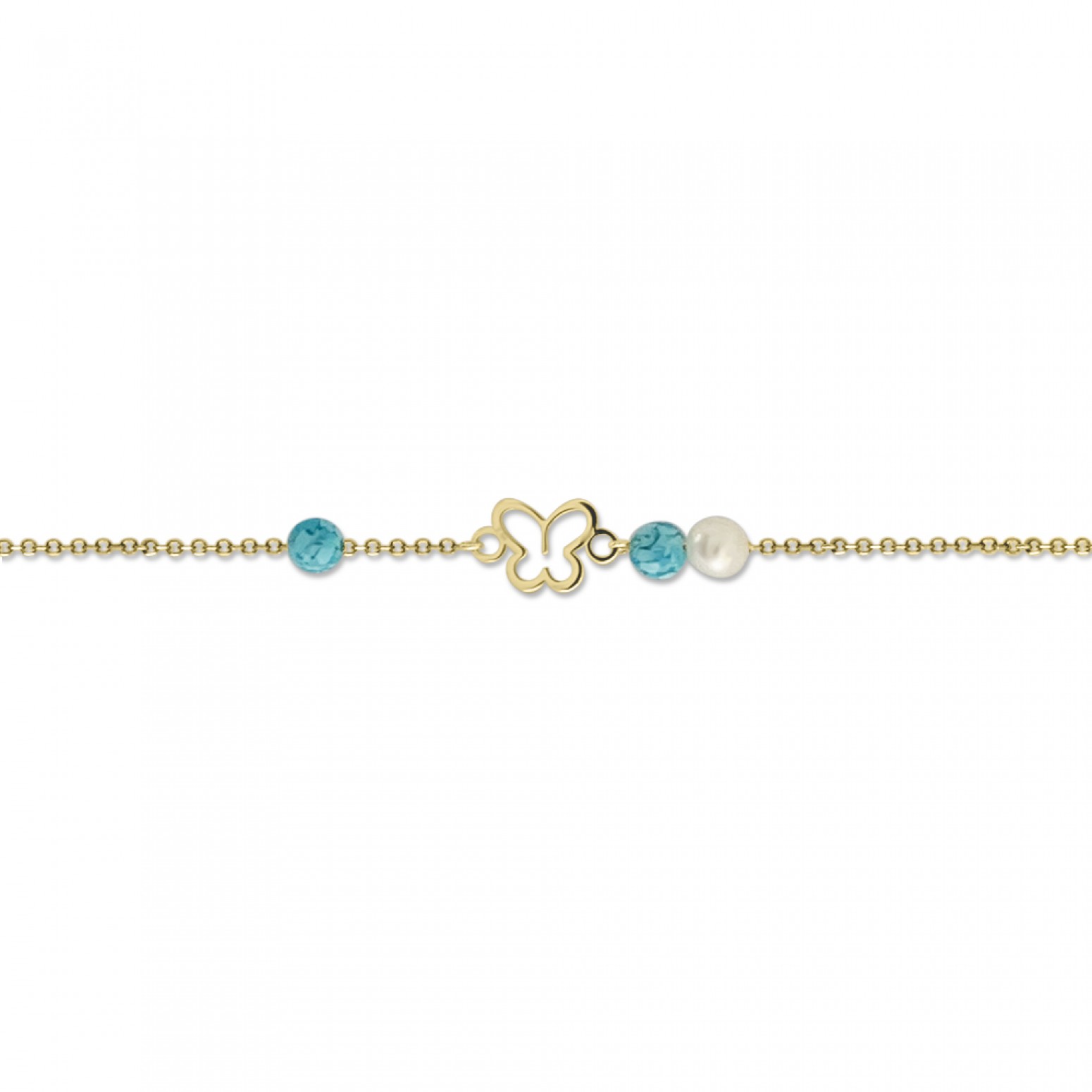 Babies bracelet K14 gold with butterfly, white pearl and turquoise pb0198 BRACELETS Κοσμηματα - chrilia.gr