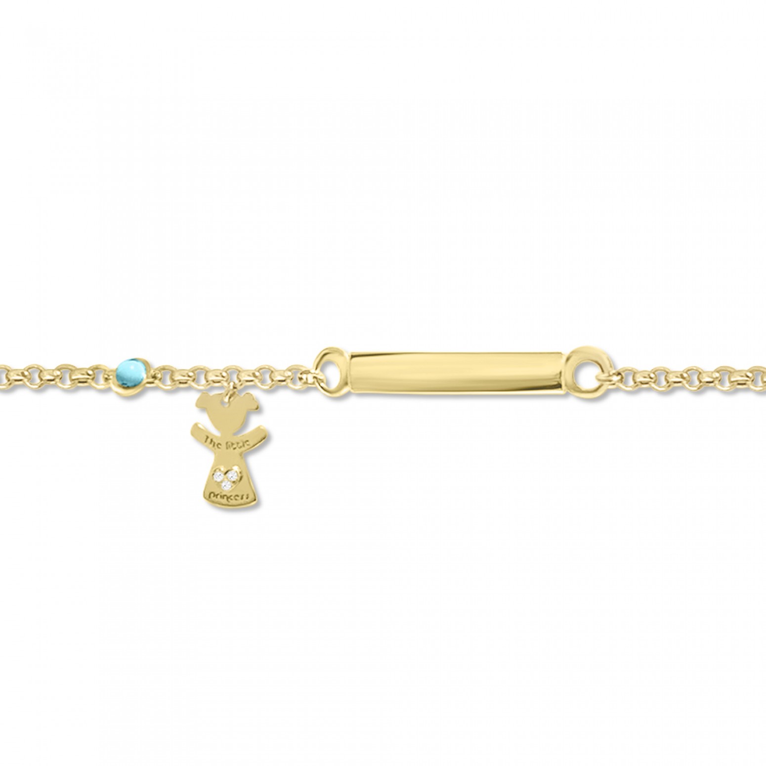 Babies identity bracelet K14 gold with girl, diamonds 0.12ct, VS2, H  and turquoise pb0221 BRACELETS Κοσμηματα - chrilia.gr
