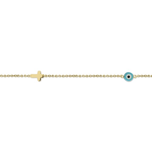 Babies bracelet K14 gold with cross and eye pb0288 BRACELETS Κοσμηματα - chrilia.gr