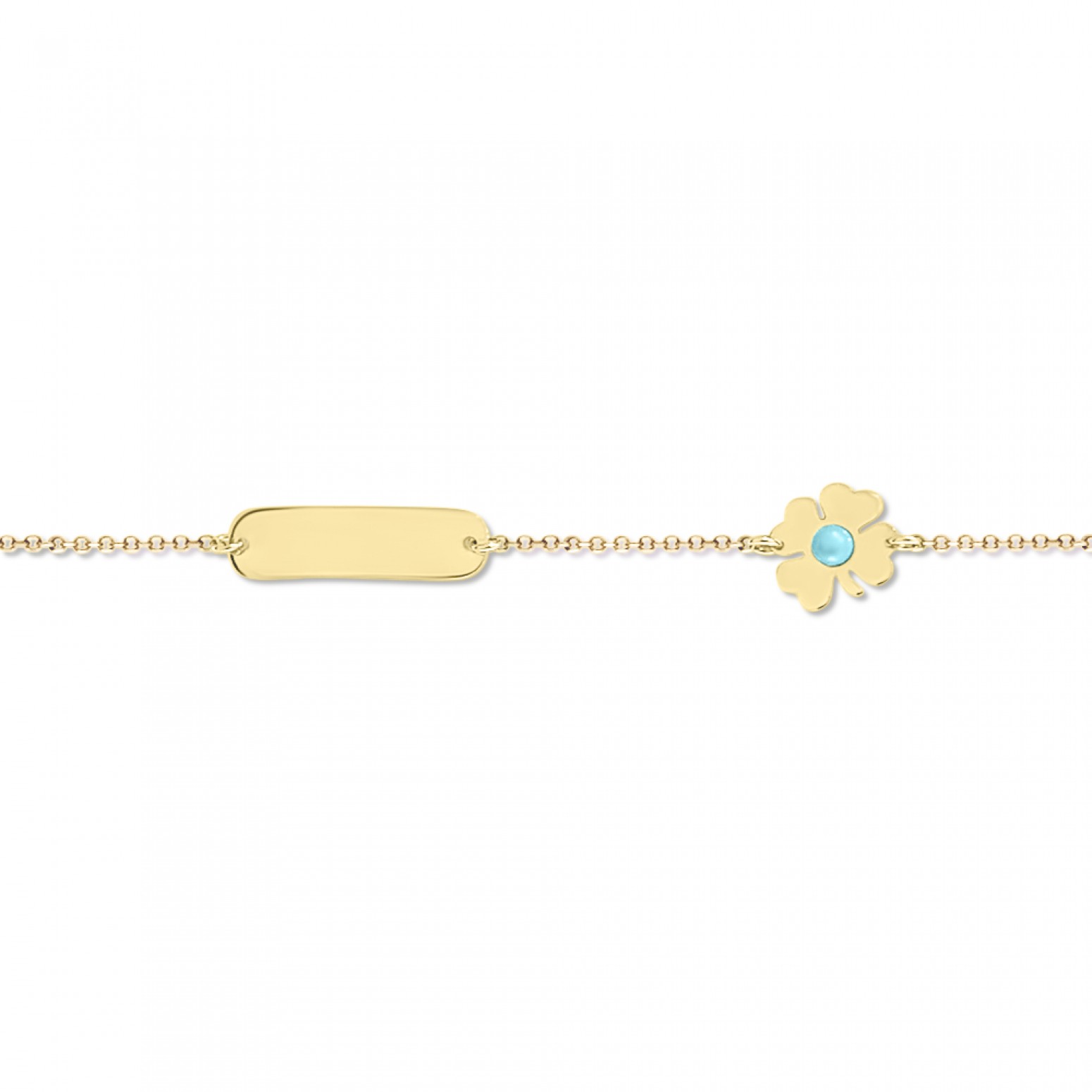 Babies identity bracelet K14 gold with four-leaf clover and turquoise pb0306 BRACELETS Κοσμηματα - chrilia.gr
