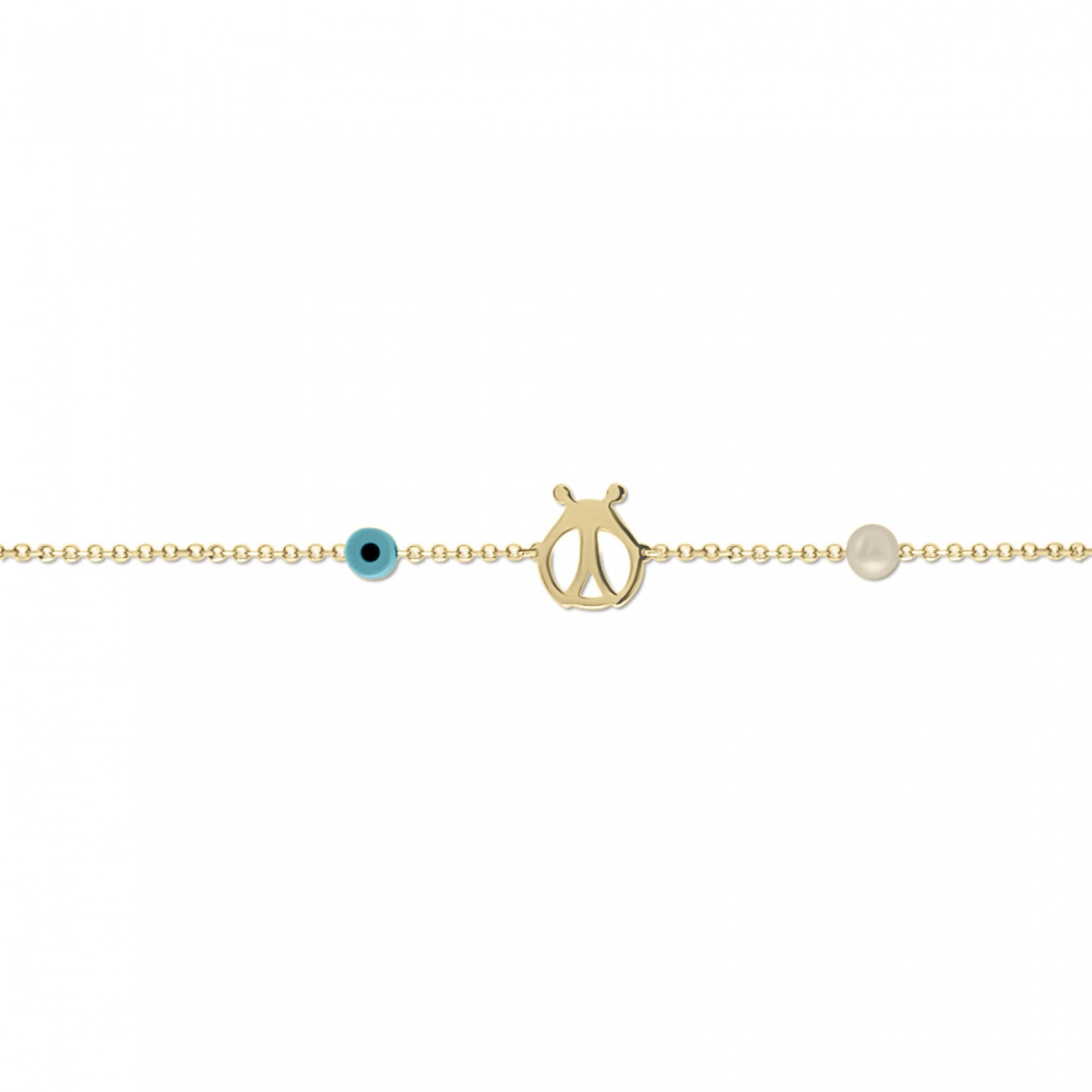 Babies bracelet K14 gold with ladybug, eye and white pearl pb0342 BRACELETS Κοσμηματα - chrilia.gr