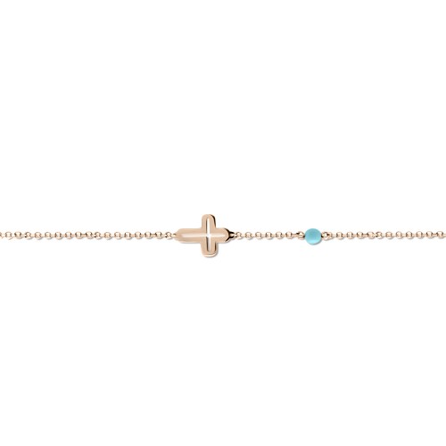 Babies bracelet K14 pink gold with cross and turquoise pb0348 BRACELETS Κοσμηματα - chrilia.gr