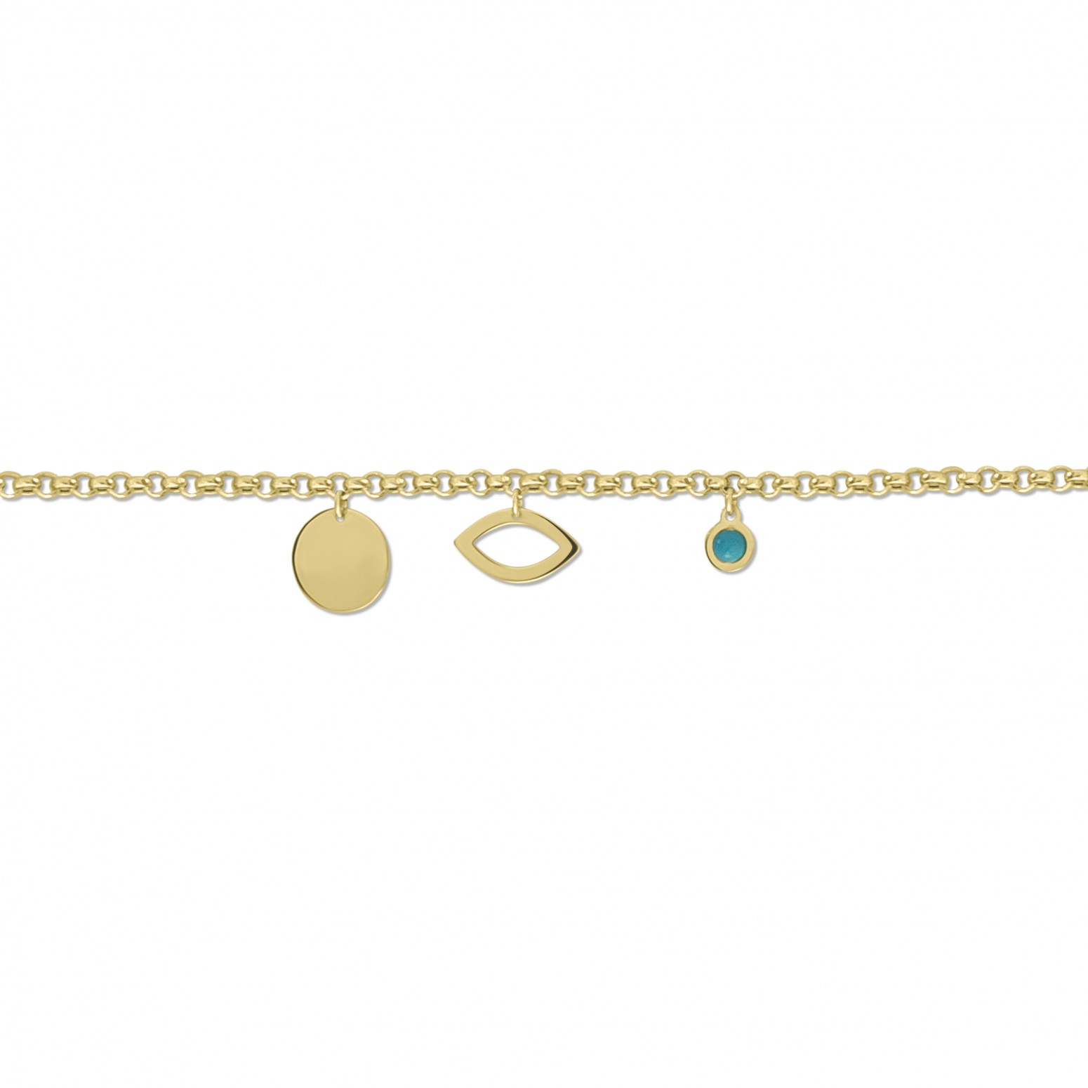 Babies bracelet K14 gold with eye, round plate and turquoise pb0361 BRACELETS Κοσμηματα - chrilia.gr