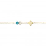 Babies bracelet K14 gold with cross, white pearl and turquoise pb0372 BRACELETS Κοσμηματα - chrilia.gr