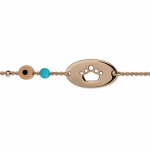 Babies bracelet K14 pink gold with crown, eye and turquoise pb0189 BRACELETS Κοσμηματα - chrilia.gr