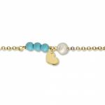Babies bracelet K14 gold with heart, white pearl and turquoise pb0247 BRACELETS Κοσμηματα - chrilia.gr