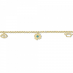 Babies bracelet K14 gold with crown, four-leaf clover, eye and turquoise pb0334 BRACELETS Κοσμηματα - chrilia.gr