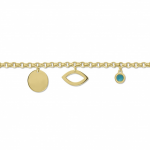 Babies bracelet K14 gold with eye, round plate and turquoise pb0361 BRACELETS Κοσμηματα - chrilia.gr