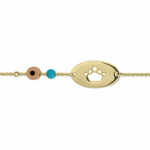 Babies bracelet K14 gold with crown, eye and turquoise pb0379 BRACELETS Κοσμηματα - chrilia.gr