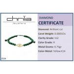 Women bracelet with eye, 14K gold with malachite and diamond 0.005ct, VS2, H, br2534 BRACELETS Κοσμηματα - chrilia.gr