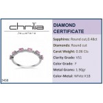 Half stone ring 18K white gold with pink sapphires 0.48ct and diamonds, VS1, F, da3438 ENGAGEMENT RINGS Κοσμηματα - chrilia.gr