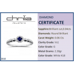 Solitaire ring 18K white gold with sapphire 0.04ct and diamonds, VS1, G da3818 ENGAGEMENT RINGS Κοσμηματα - chrilia.gr