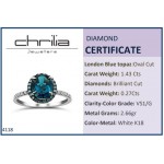 Solitaire ring 18K white gold with London Blue topaz 1.43ct and diamonds, VS1, G da4118 ENGAGEMENT RINGS Κοσμηματα - chrilia.gr