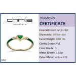 Heart ring, 18K gold with emerald 0.23ct, diamonds 0.02ct, VS1, G, and enamel, da3992 RINGS Κοσμηματα - chrilia.gr