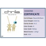 Necklace for mum, K14 gold with kids, eye and diamonds 0.02ct, VS2, H pk0109 NECKLACES Κοσμηματα - chrilia.gr