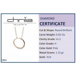 Round necklace, Κ14 pink gold with diamonds 0.05ct, VS2, H ko3894 NECKLACES Κοσμηματα - chrilia.gr