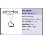 Heart necklace, Κ14 pink gold with black diamonds 0.05ct, ko5007 NECKLACES Κοσμηματα - chrilia.gr