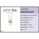 Hamsa neclace, Κ14 gold with diamonds 0.04ct, VS2, H ko5617 NECKLACES Κοσμηματα - chrilia.gr